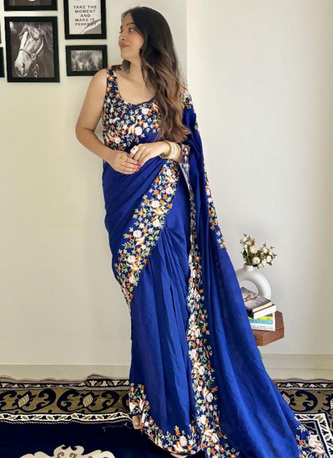 Vichitra Silk Royal Blue Traditional Wear Sequins Work Saree